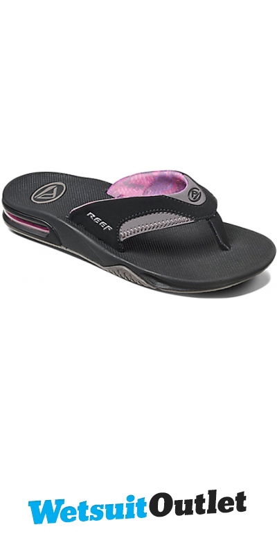 2023 Reef Womens Fanning Bottle Opener Flip Flops BLACK GREY R01626 Accessories